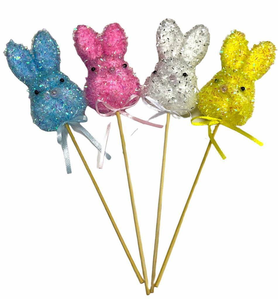 Beclen Harp 4 Pcs Easter Bunny Glitter Picks Decorations, Baskets Eggs Easter Decoration