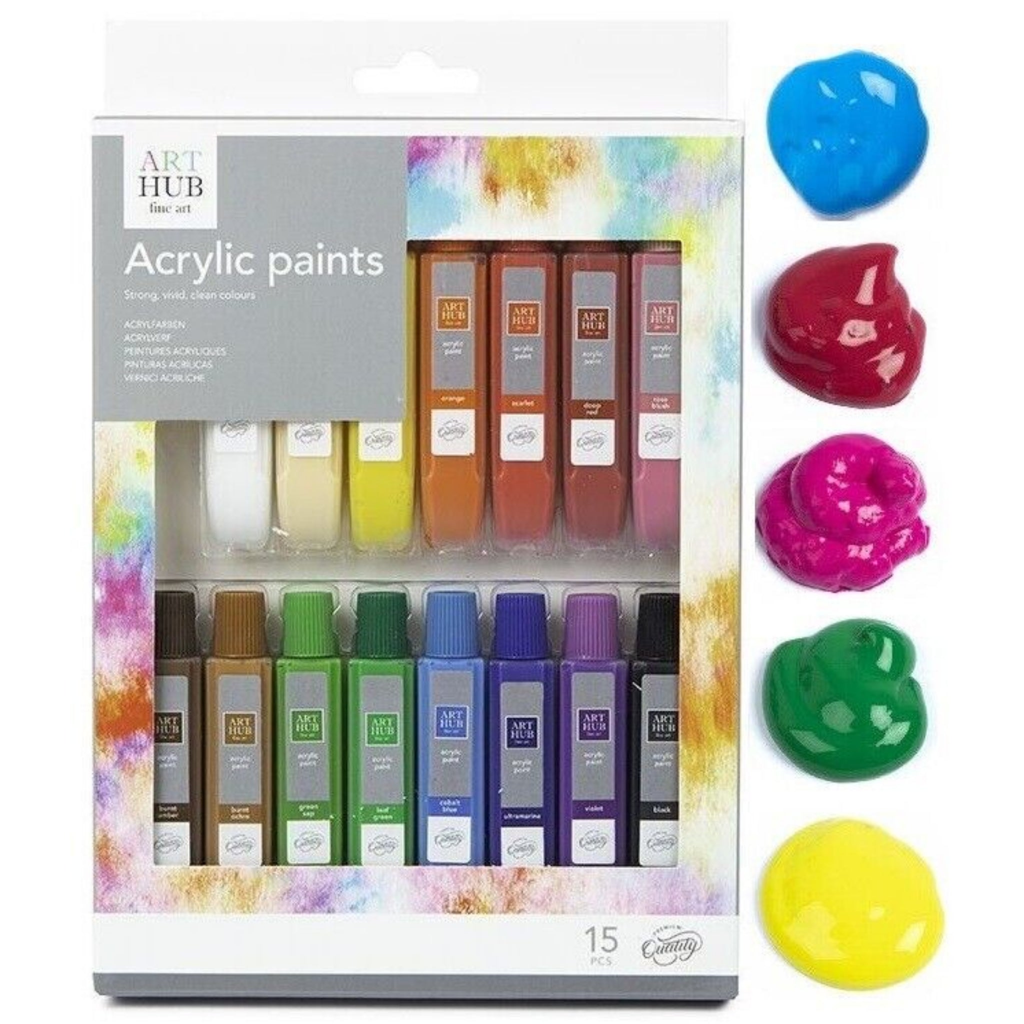 Beclen Harp 10 ML LARGER Tubes Acrylic Artists Paints Set 15 COLOURS Larger Tubes Art Craft