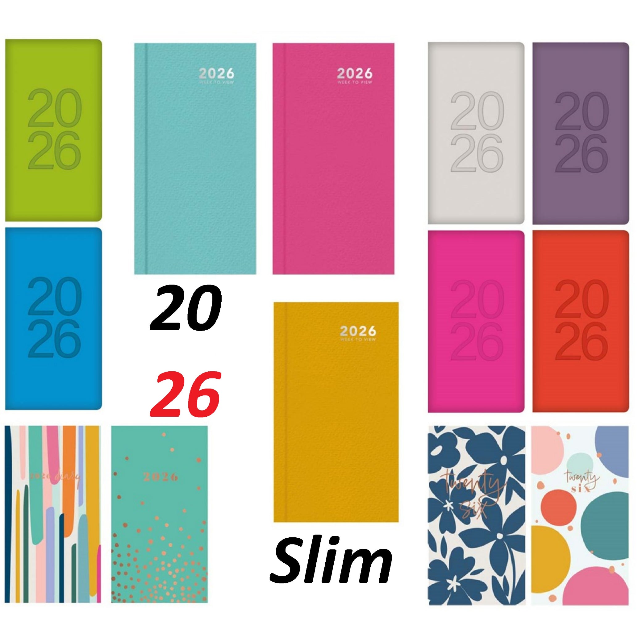 Beclen Harp 2026 SLIM Week to view Soft Fabric / Hardback Yearly Dairy Office Home School Desktop Diary Desktop School Note Date Full Year - Xmas gift