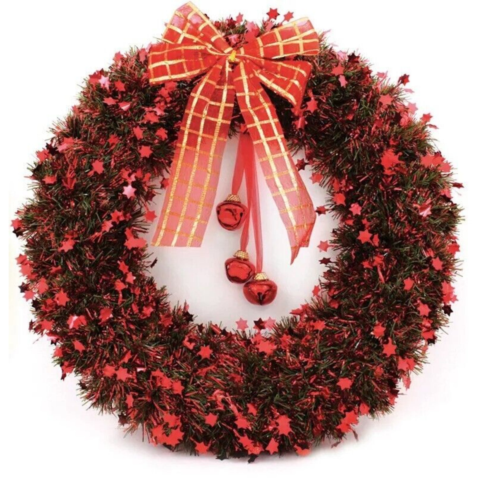 Beclen Harp Large Christmas Tinsel Wreath With Bell Wall Hanging Window Xmas Decoration
