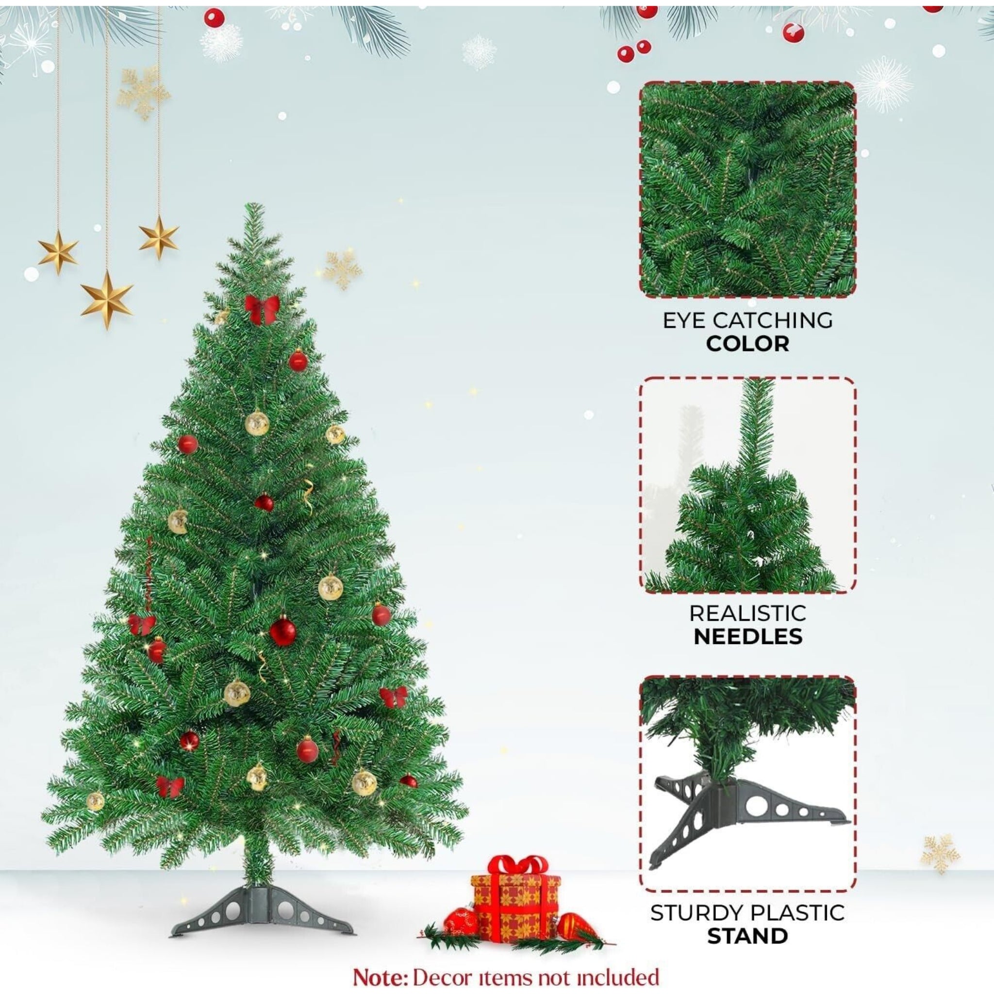 Beclen Harp 6FT Artificial Green Christmas Tree Fibre Optic Xmas Decoration Bushy Pine Tree