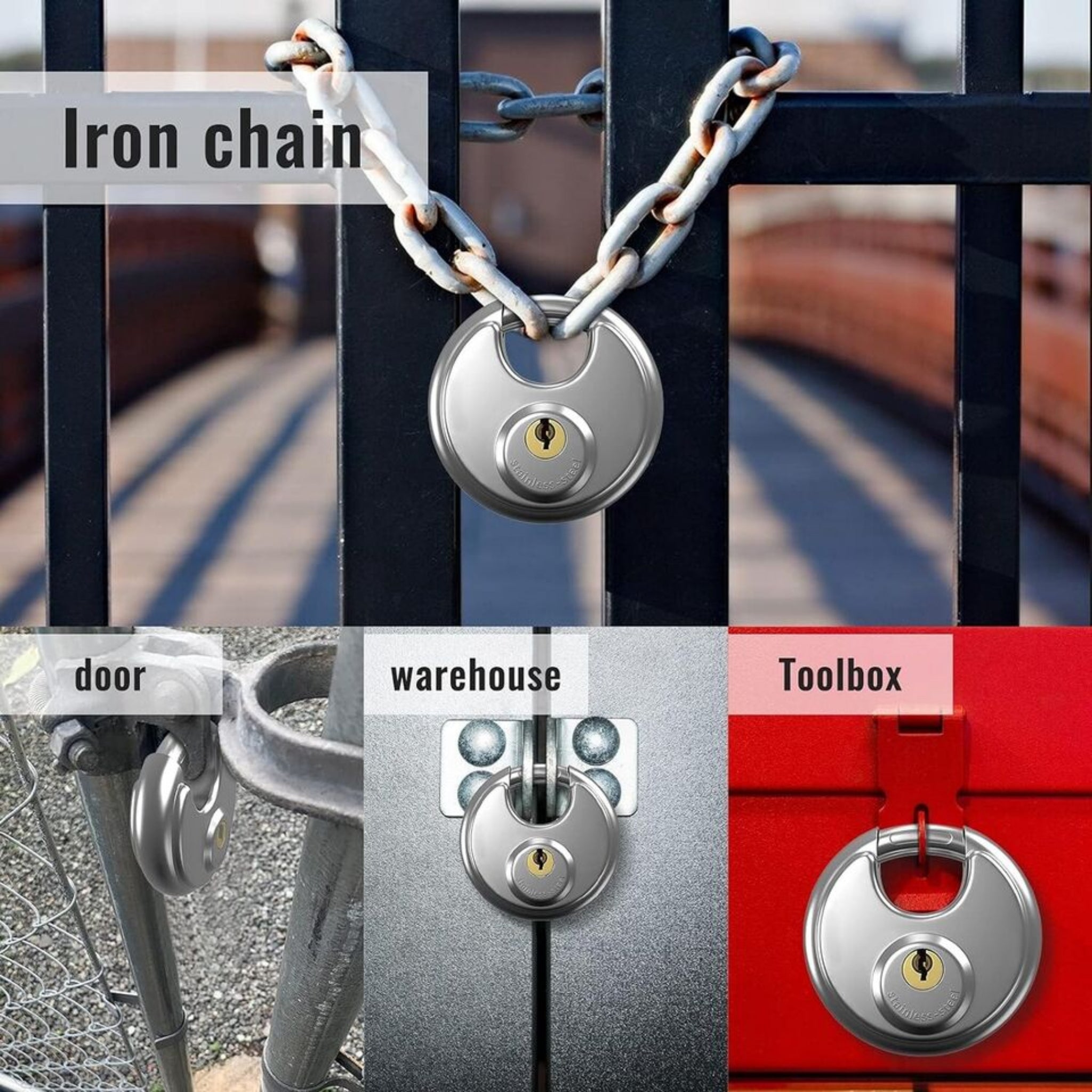 Beclen Harp 2 PACK 70mm KEYED ALIKE DISC STAINLESS STEEL HARDENED SHACKLE PADLOCKS + 2 KEYS