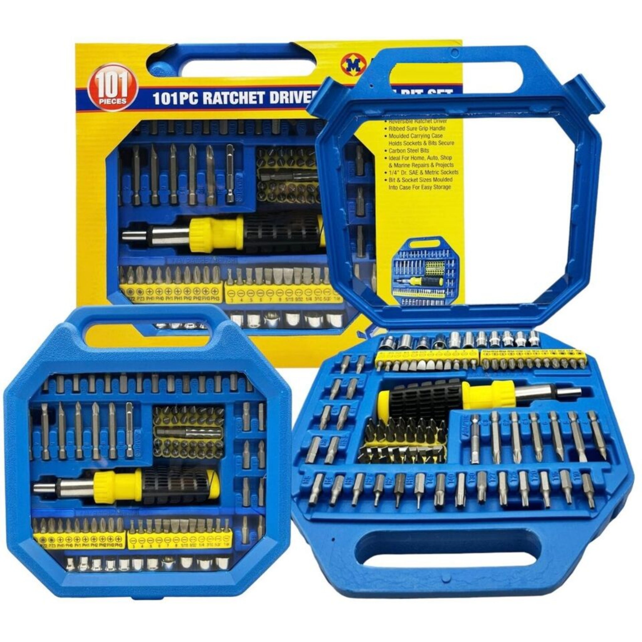 Beclen Harp 101 Pcs Pro Screwdriver Socket Set Metric Bit Driver Set Ratchet Torx Hex Wrench