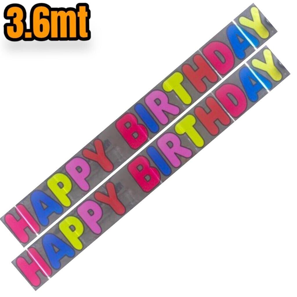 Beclen HArp 3.6 Meter Shiny Happy Birthday Banner Bunting Party Decoration Flags Kids UK