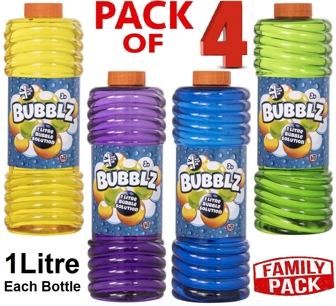 Beclen Harp 4pc Bubble Solution 1L Ready Mixed Refill Liquid Bottle Guns Machines Wands Kids