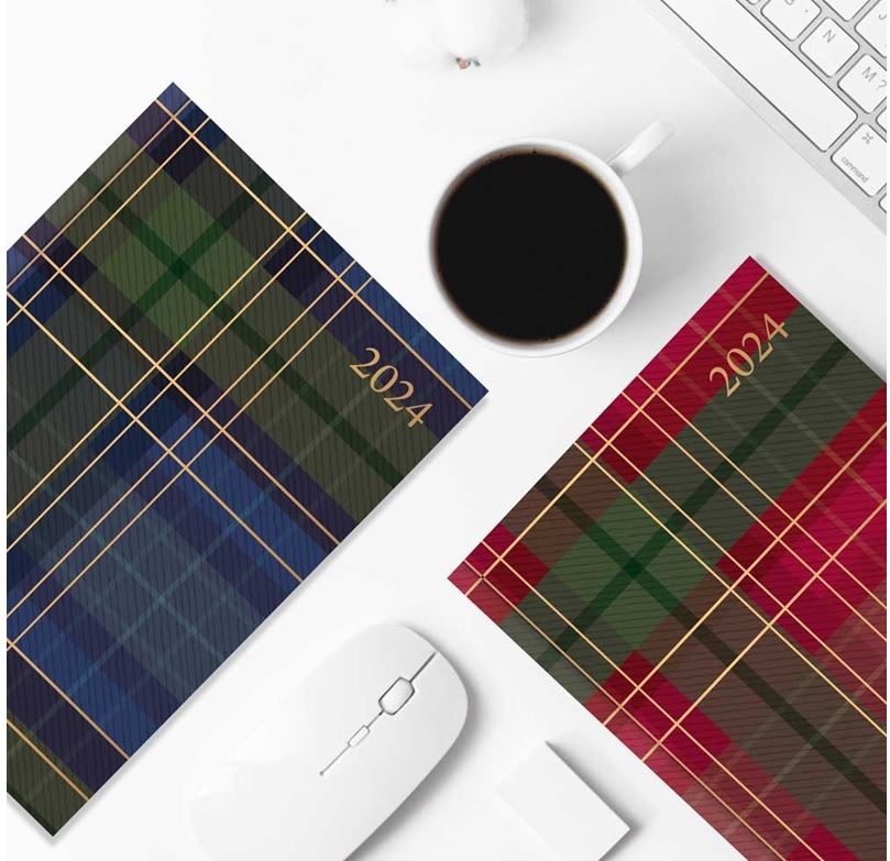 Beclen Harp 2024 A5 Week To View/WTV Personal Executive Tartan Fashion Luxury Diary