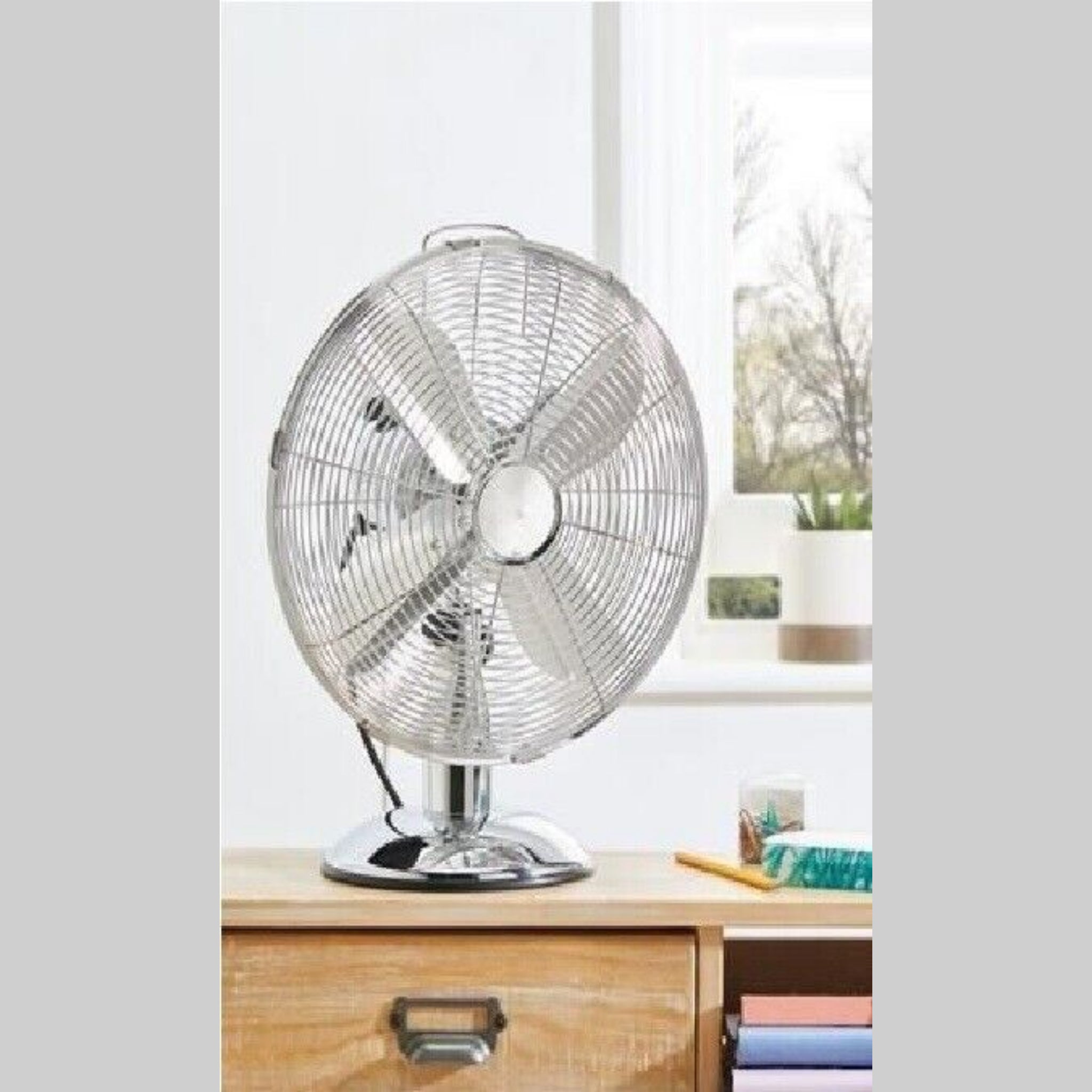 Beclen Harp 12-Inch Metal Chrome Oscillating Air Cooling Desk/Table/Worktop Standing Pedestal Fan With 3 Speeds-Home And Office Summer Essential