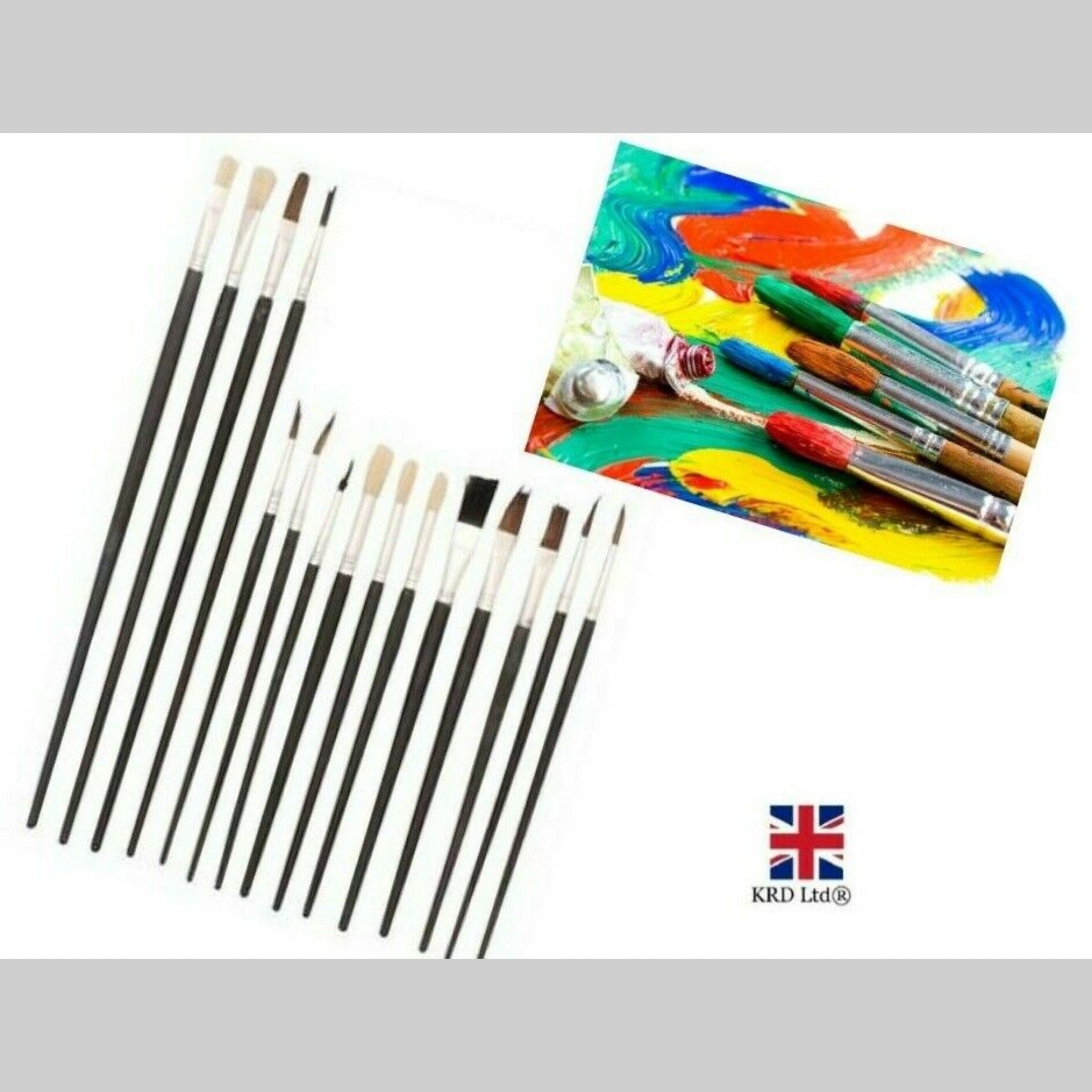 Beclen Harp 15Pc Artist Paint Brushes Set Professional Wooden Handle Assorted Flat & Tipped Different Sizes and Lengths Brushes Kids Adult/ Oil Water Acrylic Paint Brushes