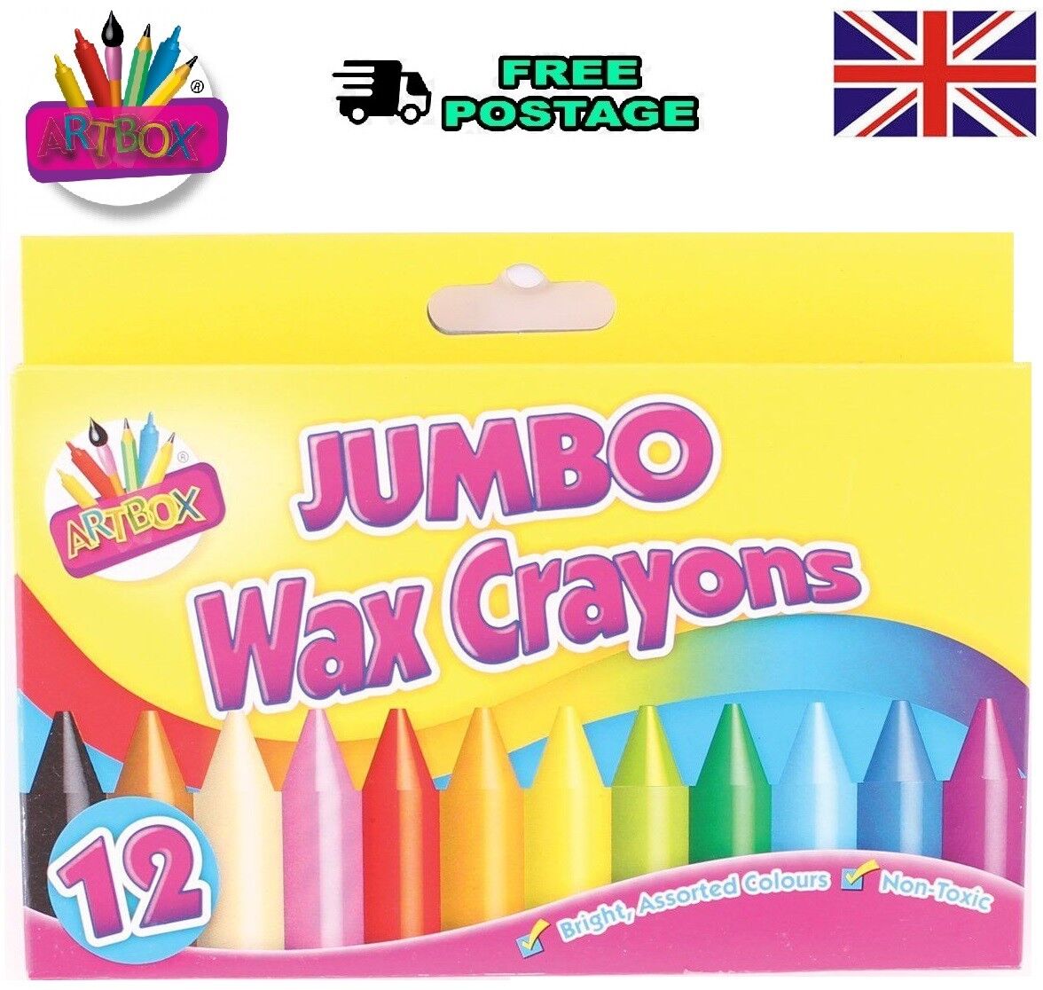 Beclen Harp 12 Jumbo Wax Crayons Non Toxic Toddler First Bright Colour Assorted Crayons Easy Grip Art Craft Jumbo Wax Safe WAX 12