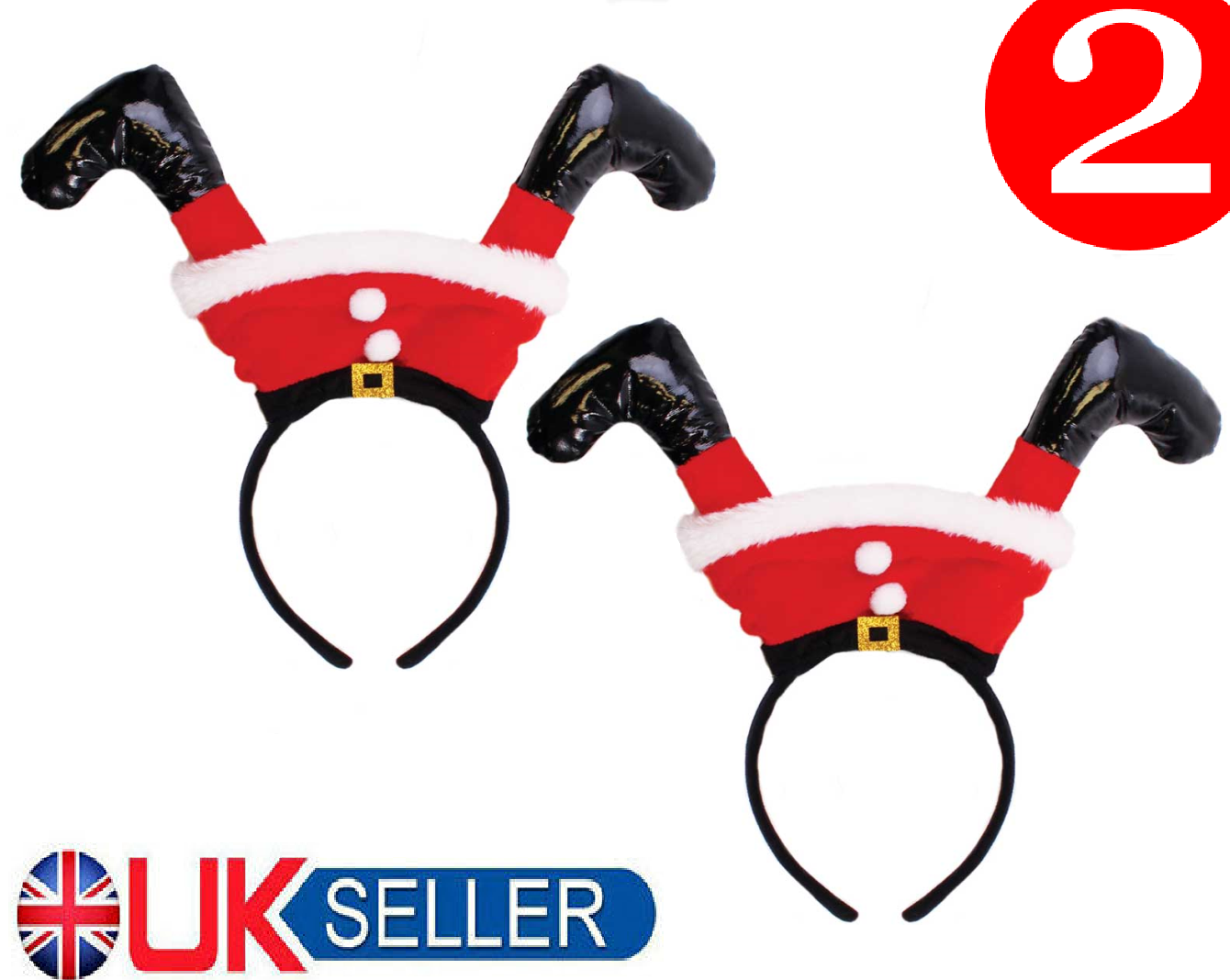 Beclen Harp 2x Festive Upside Down Santa Claus Legs Motif Alice Hair Band Headband Christmas