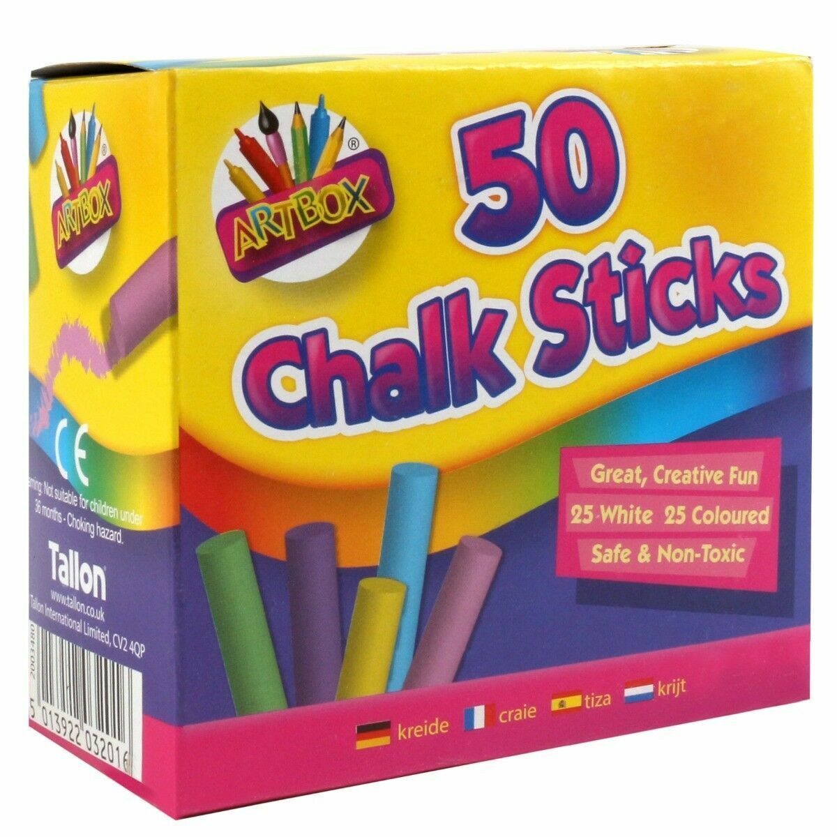 Beclen Harp 50 x COLOURED CHALK STICKS Blackboard Pavement Kids Children's Art Craft Colour