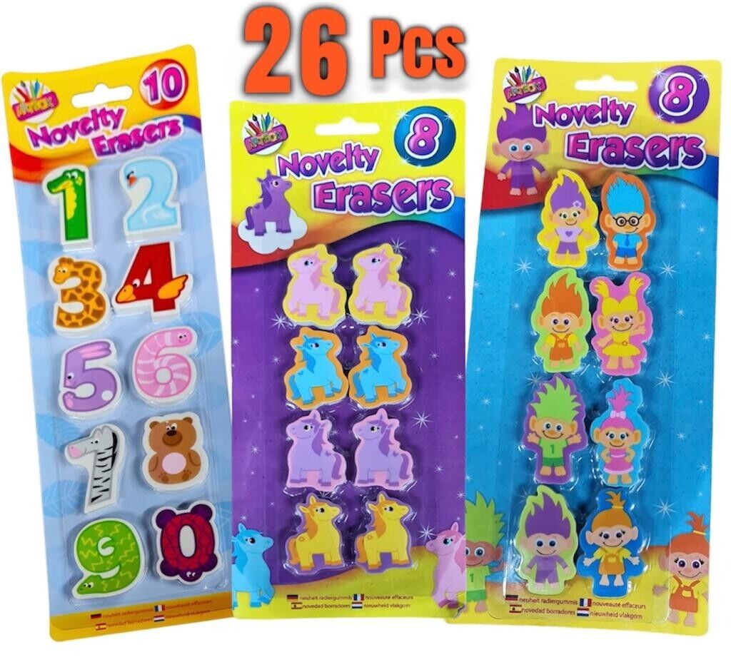 Beclen Harp 26 x NOVELTY ERASERS Kids Rubbers Party Favor Loot Gift Bag Reward Fillers