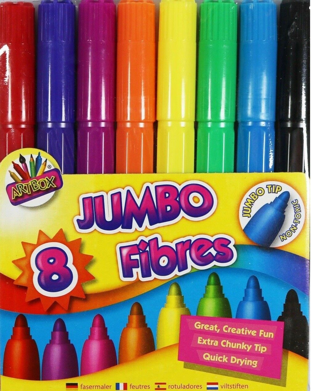 Beclen Harp 8 PACK OF JUMBO MIXED COLOUR FIBRE FELT TIP PENS SET - IDEAL FOR KIDS / CHILDREN
