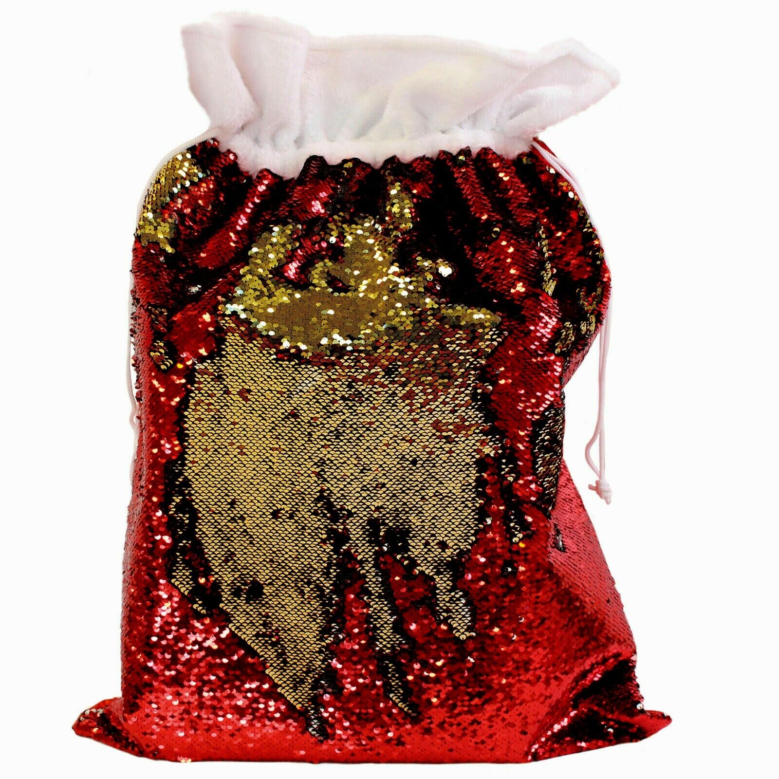 Beclen Harp Christmas Reverse Sequin Present Gift Sack - 49cm x 68cm - Red / Gold