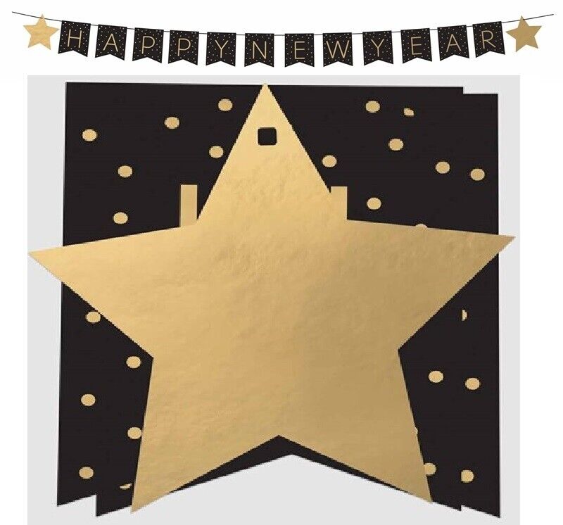 Beclen Harp Happy New Year banner Party decoration bunting celebration 2022 Gold Black 2.5MT