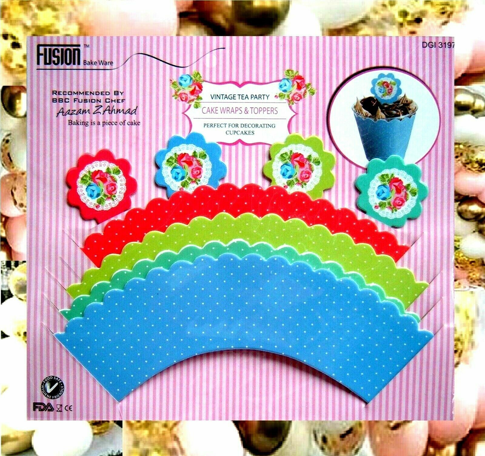 Beclen Harp 24 x Easter Vintage Tea Party Cup Cake Wraps With Floral Toppers Decoration