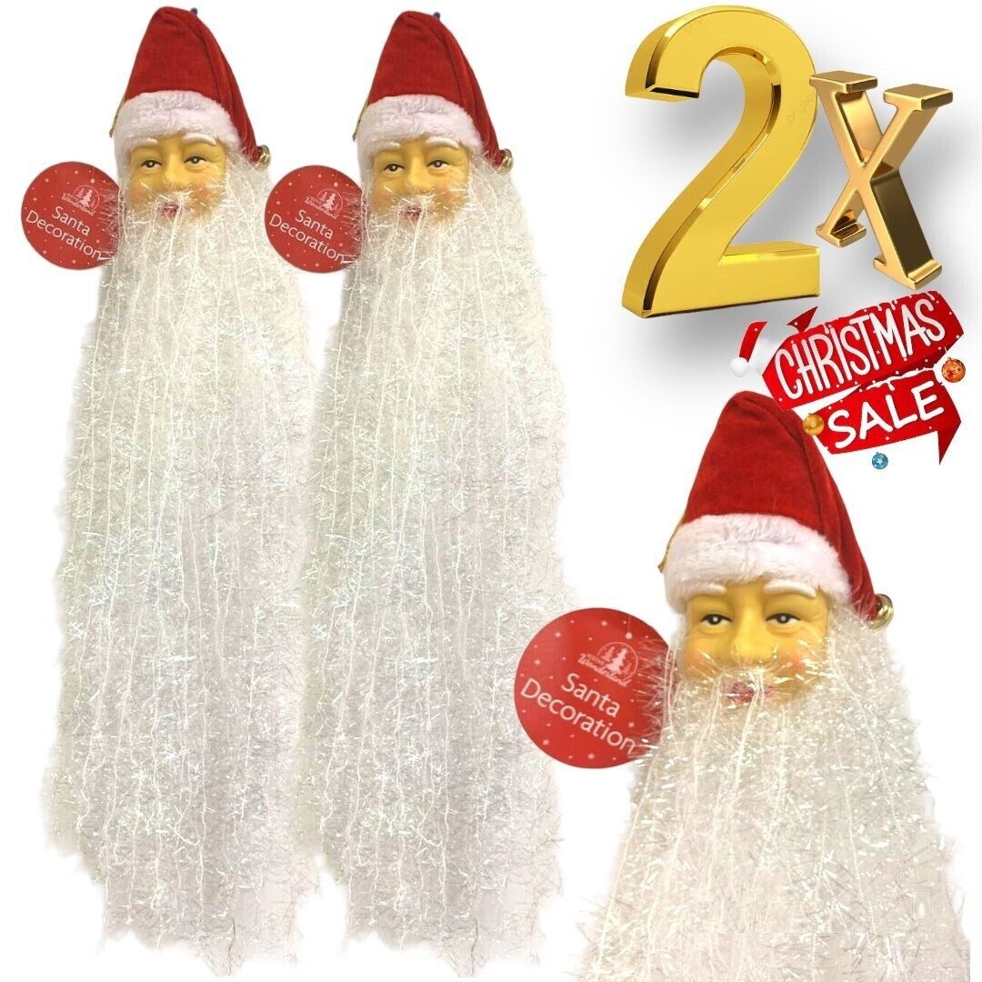 Beclen Harp SANTA HEAD FRONT DOOR HANGING TINSEL CHRISTMAS TREE WALL DECORATIONS SANTA TREE