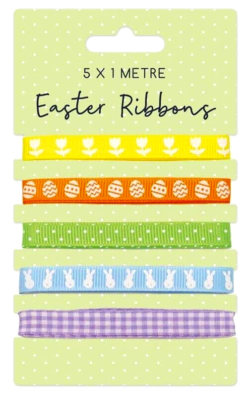 Beclen Harp 5 x Easter 1mt Ribbons Bows Eggs Chicks Bunny Carrot Art & Craft Gift Wrap Decor