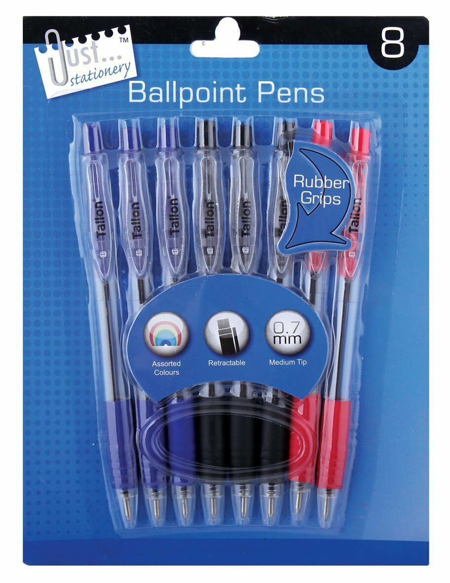 Beclen Harp 8 Ballpoint Pens Blue Black Red Ink Smooth Writing Grip Retractable Pen Biros Home School Office Writing