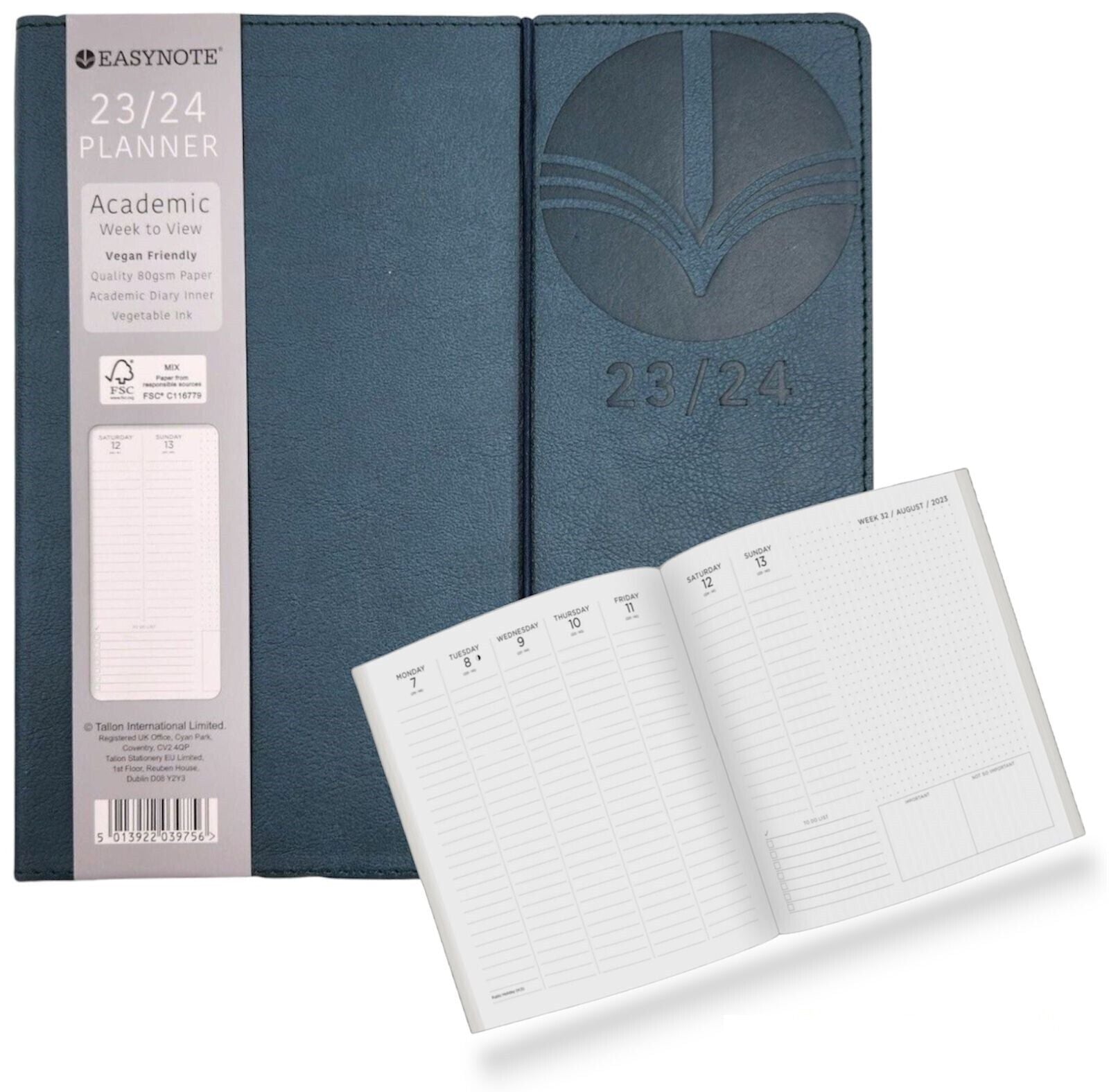 Beclen Harp 2023-2024 Academic Square Week to View Luxury Leather Diary School Office Home