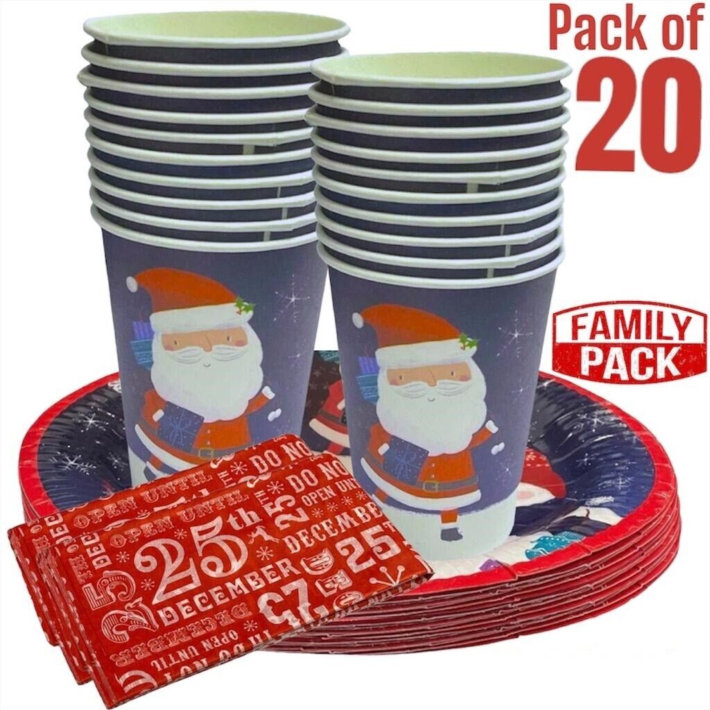Beclen Harp 20 Christmas Festive Party Tableware Plates Glasses Napkins Tissue Paper Xmas