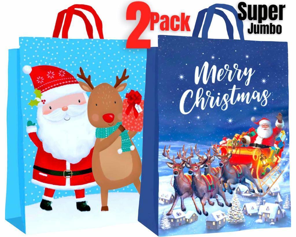 Beclen Harp Super Jumbo Christmas Non Woven Santa Sack Vintage Gift Bag 68x48cm Xmas -2 Pack