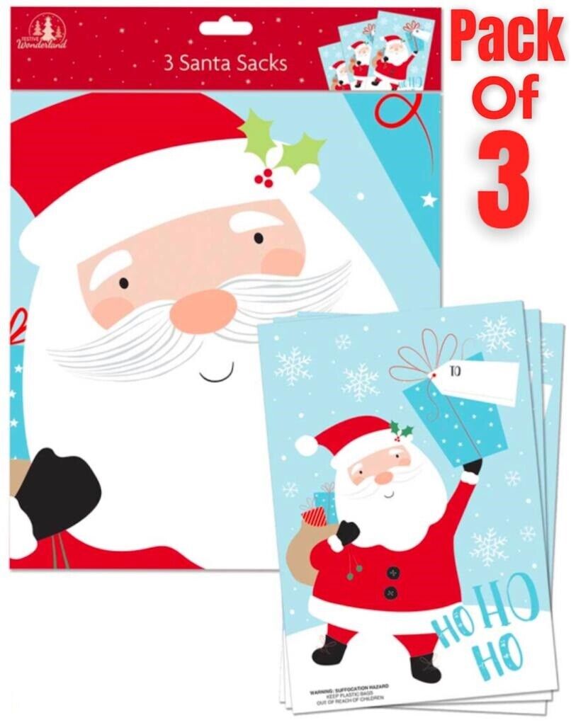 Beclen Harp Pack of 3 Giant Super Size Vinyl Multipack Christmas Santa Sacks Gift bags Xmas