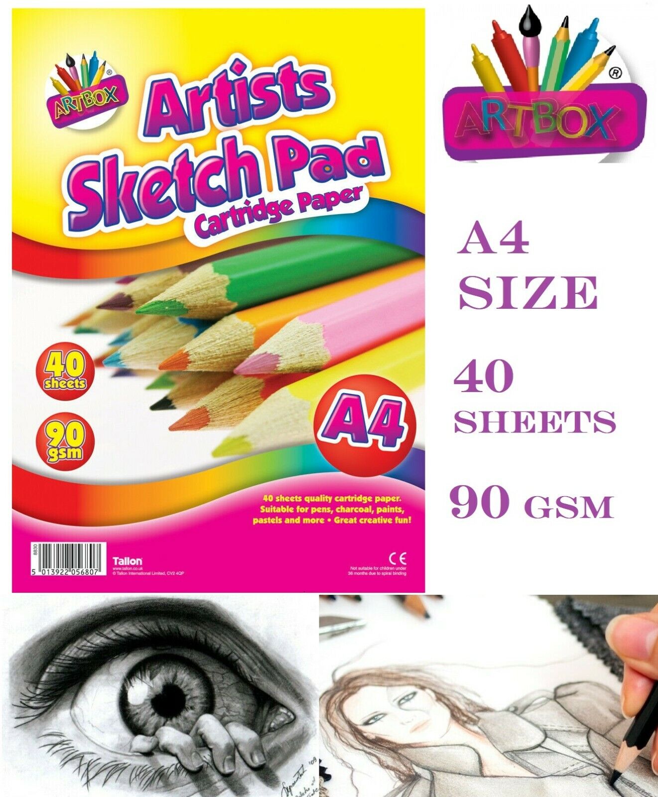 Beclen Harp A4 Sketch Pad Book White Paper Artist Sketching Drawing Art Craft UK