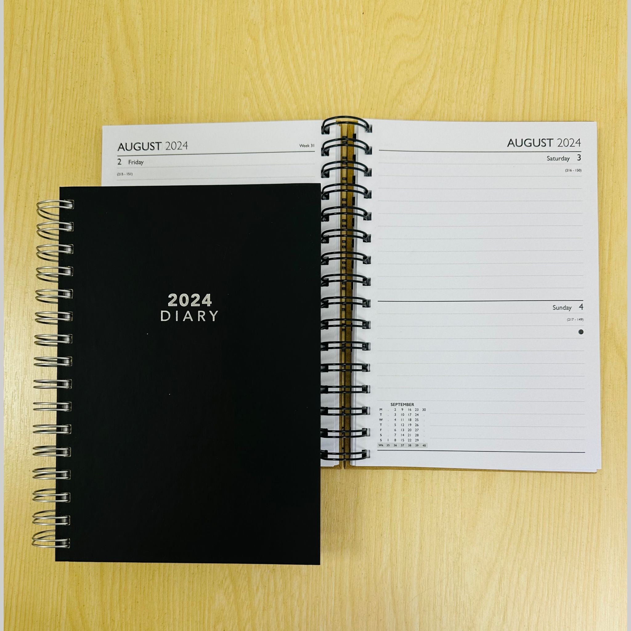 Beclen Harp 2024 A5 Day A Page/Day to View/DAP Daily Planner Executive Desk Diary With Metal Spiral Bonding/Wiro
