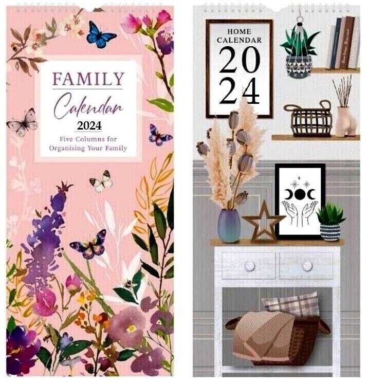 Beclen Harp 2024 Month To View/MTV Family Organiser 5 Columns Floral And Home Decor Long Wall Calendar Planner