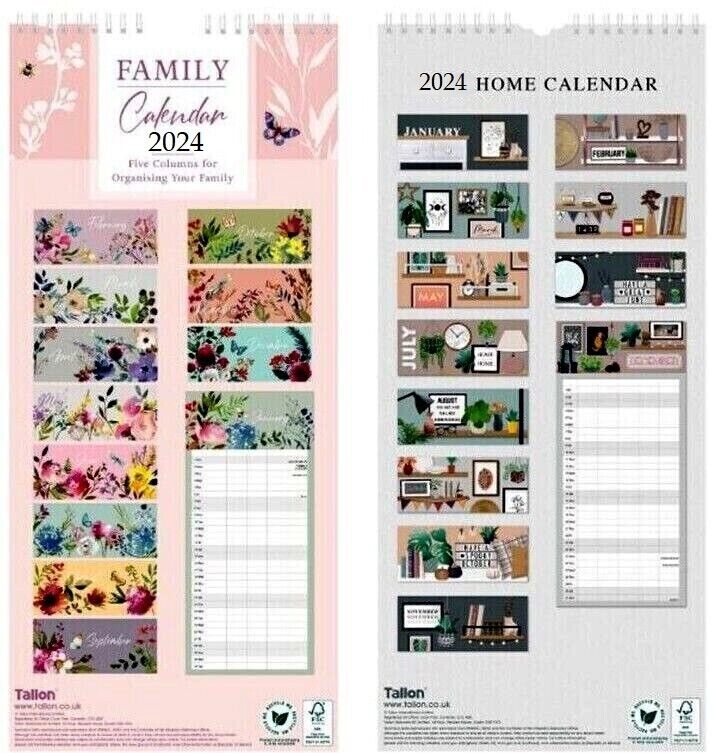 Beclen Harp 2024 Month To View/MTV Family Organiser 5 Columns Floral And Home Decor Long Wall Calendar Planner