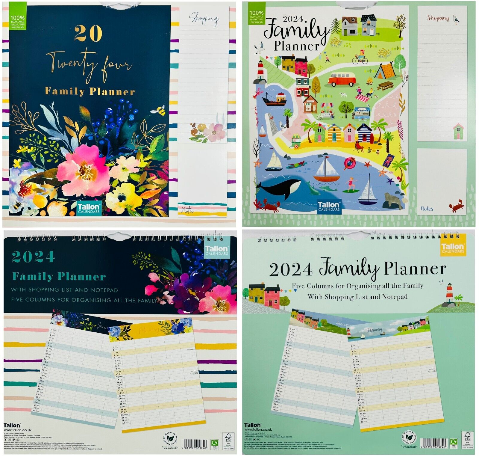 Beclen Harp 2026 Month To View/MTV Family Organiser 5 Columns Calendar Planner With Shopping Note Pad