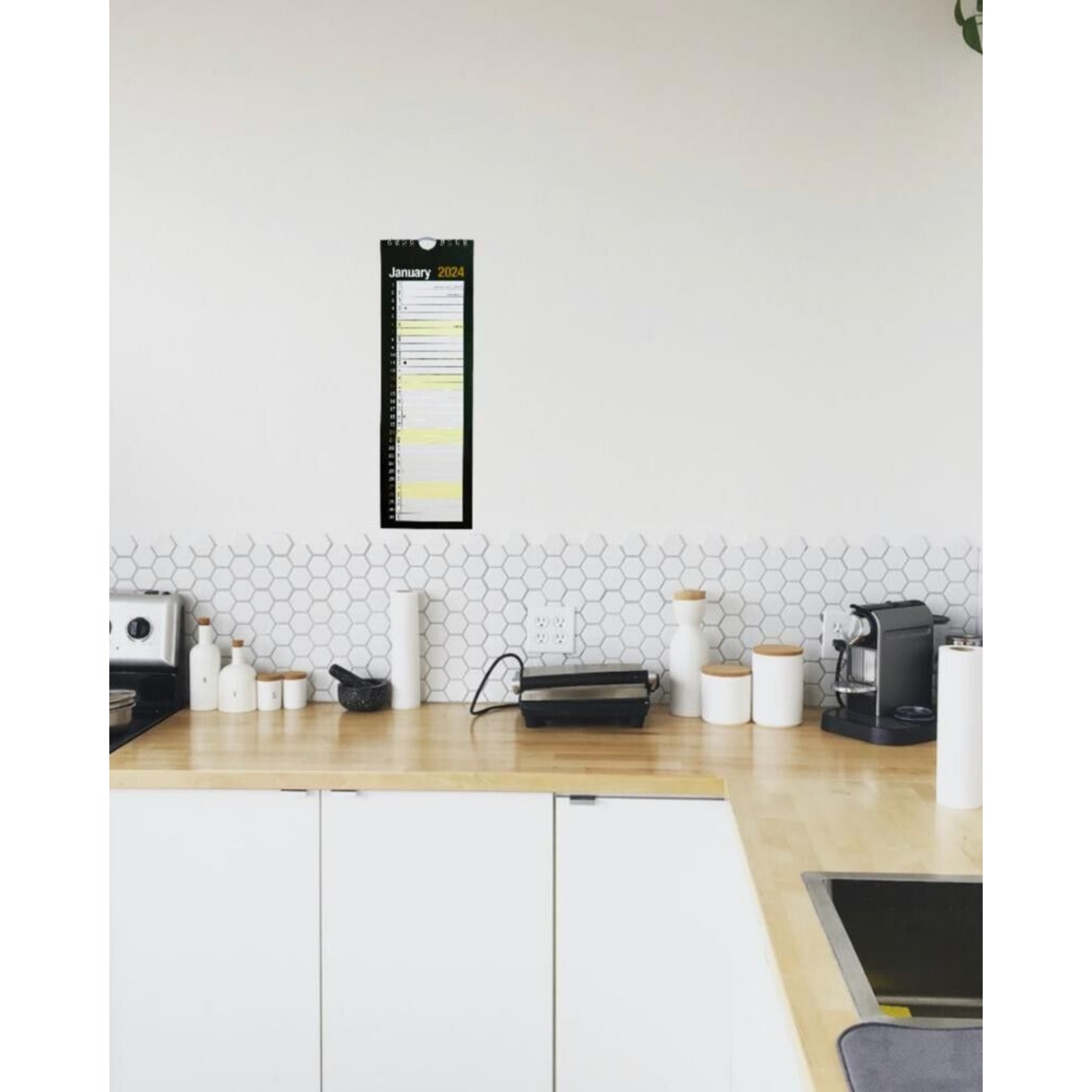 Beclen Harp 2025 Slim Month To View/MTV Spiral Bound Luxury B&W Hanging Wall Planner Calendar