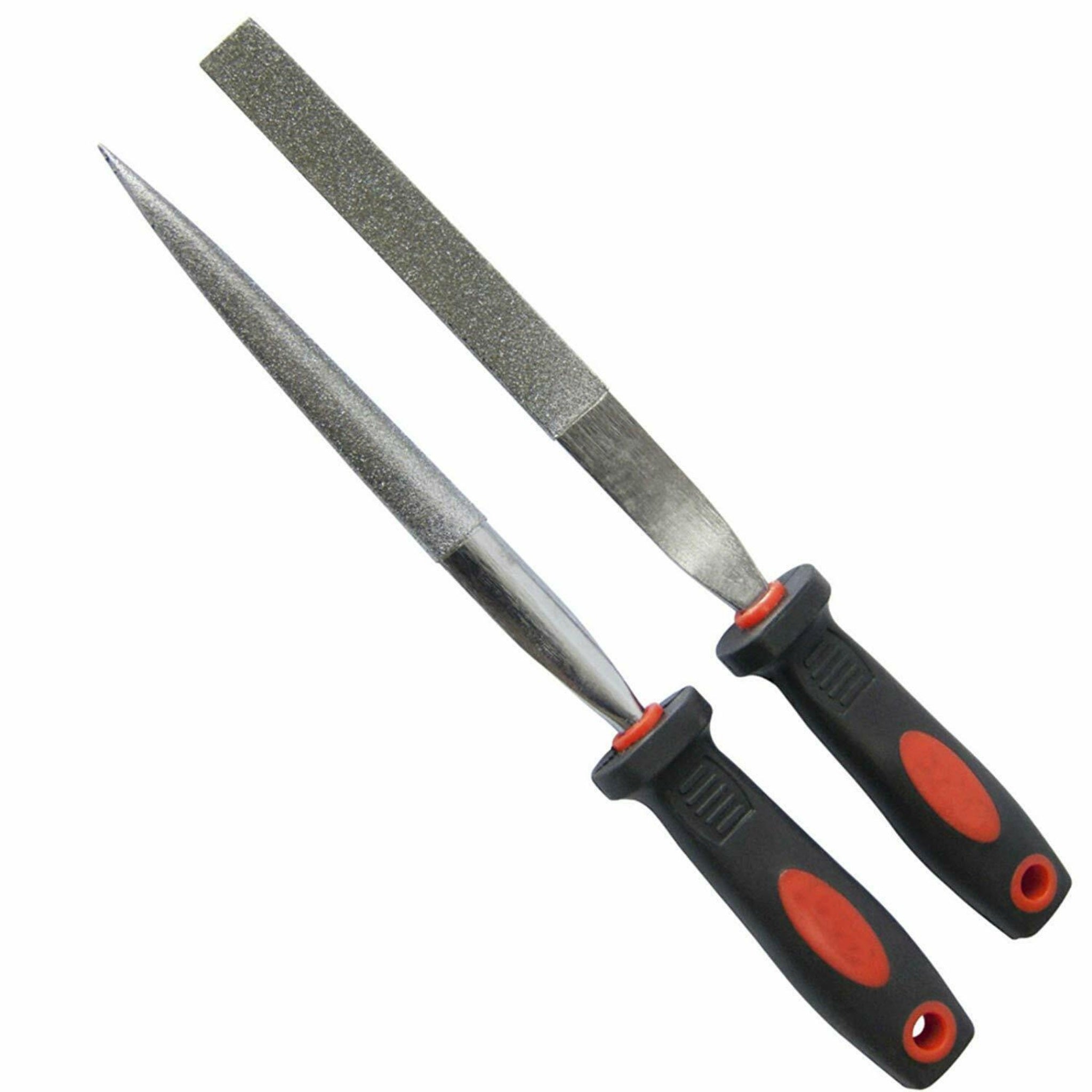 Beclen Harp 2pc Diamond File Set 120 Grit 4" Half Round Taper & Flat Stone Glass Metal Work Craft Tool