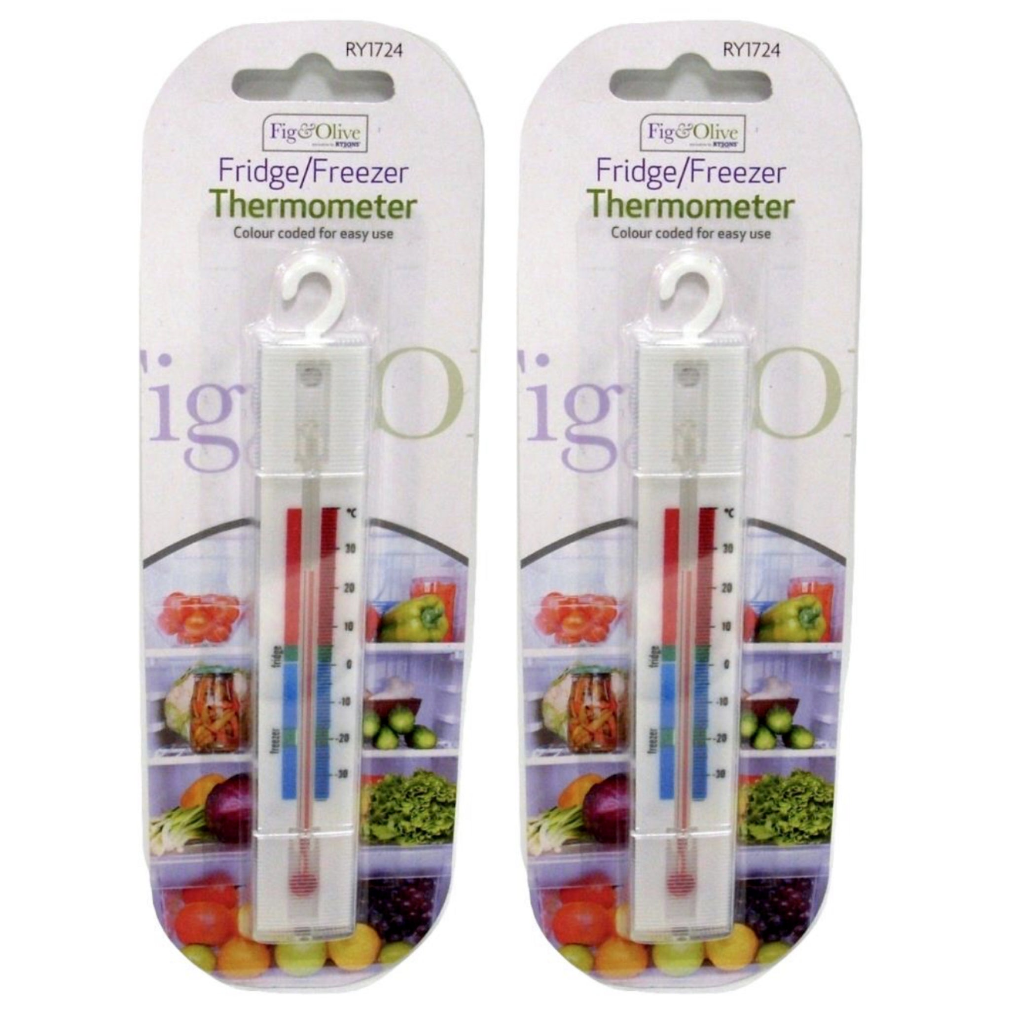 Beclen Harp 2x Fridge And Freezer Colour Coded Thermometers-Perfect Temperature Checker Hanging Hook Tool For Kitchen Refrigetator