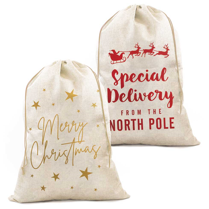 Beclen Harp 2Pcs Large Christmas Plush Santa Sack Fillers Drawstring Xmas Present Gift Bags