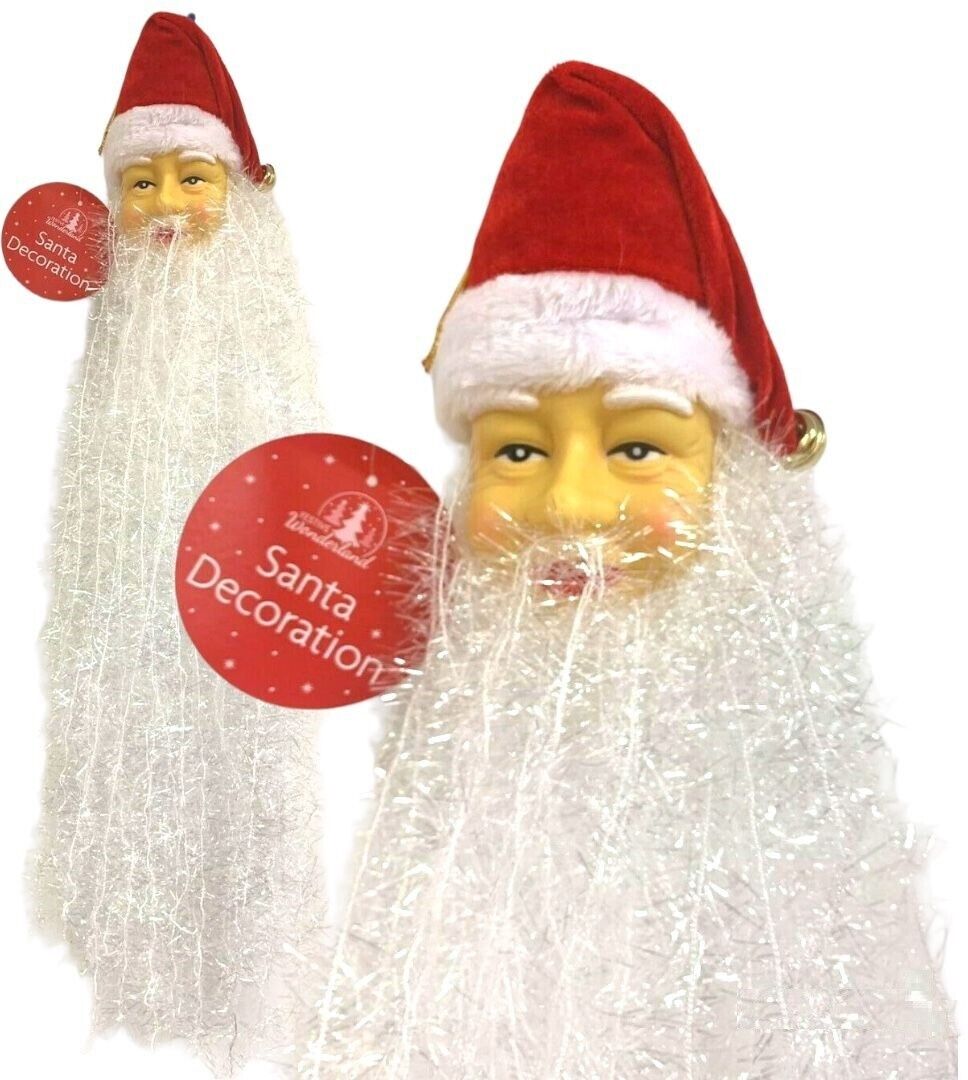 Beclen Harp SANTA HEAD FRONT DOOR HANGING TINSEL CHRISTMAS TREE WALL DECORATIONS SANTA TREE