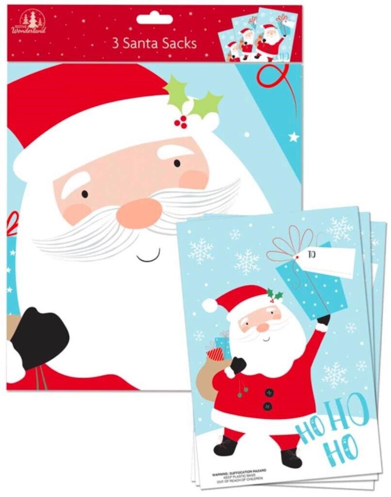Beclen Harp Pack of 3 Giant Super Size Vinyl Multipack Christmas Santa Sacks Gift bags Xmas
