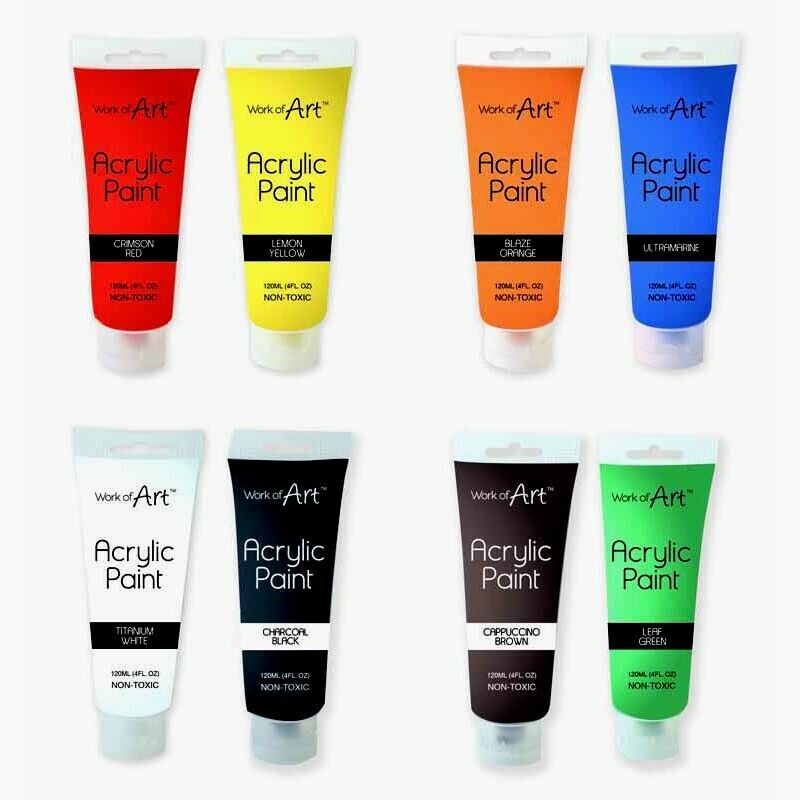 Beclen Harp 8 x Work of Art Acrylic Paint Set Colours Crafts Painter 120ml -1 of each colour