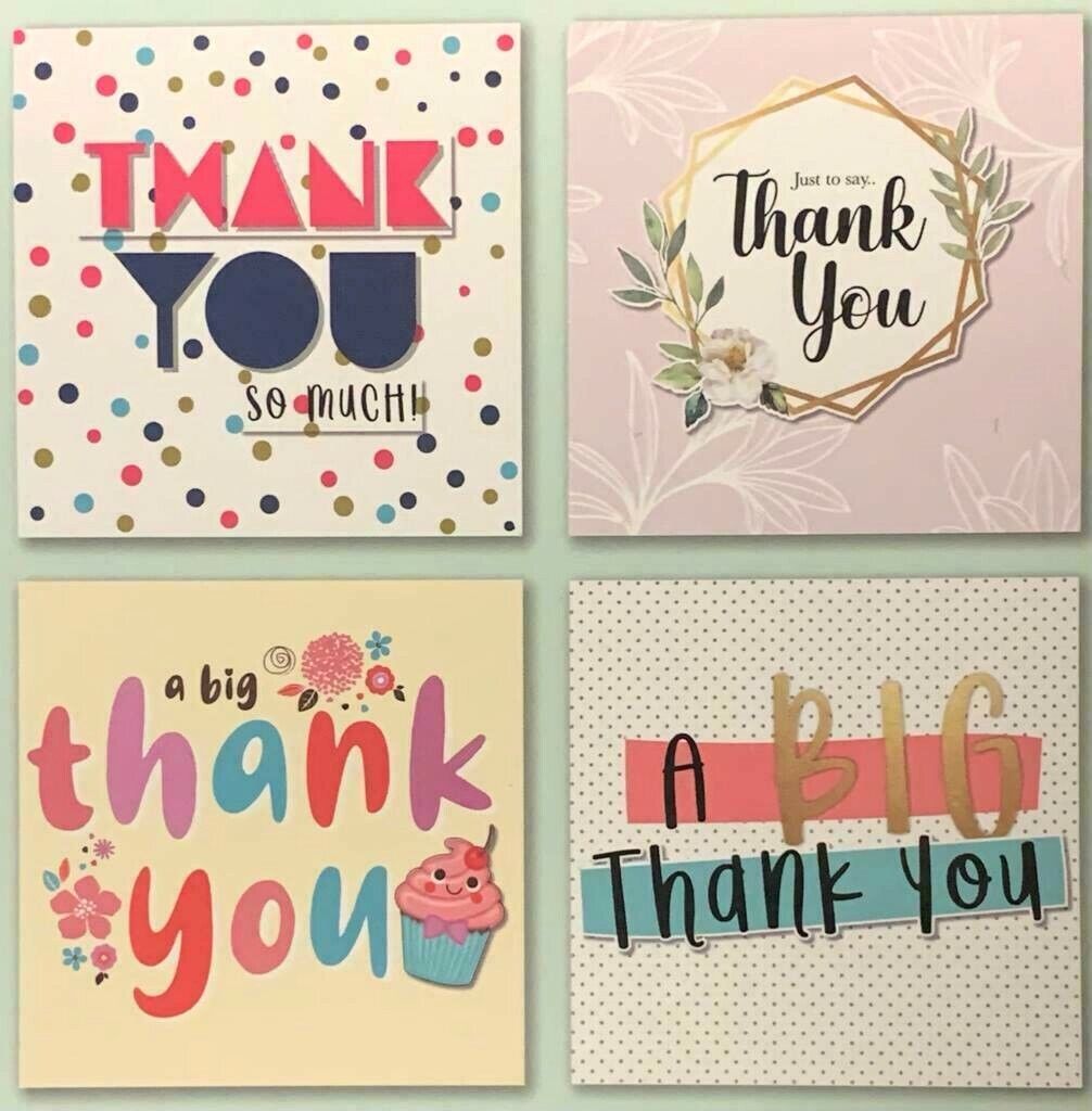 Beclen Harp Pack of 4 Mixed Assorted Beautiful Hand Made THANK YOU Pop Up Card, 4 Designs