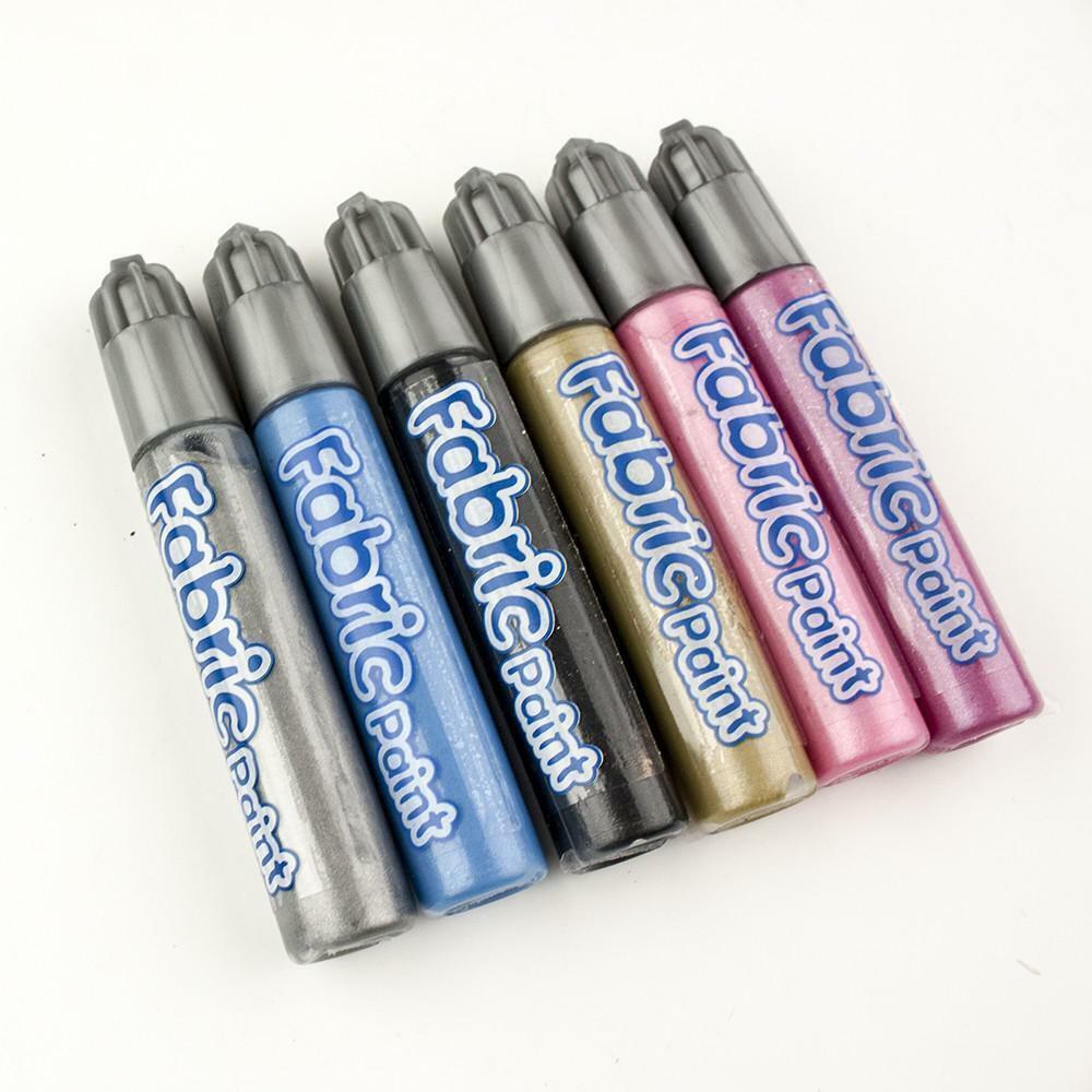 Beclen Harp 6pc Metallic FABRIC PAINTS SET Party Clothes T Shirt School Bag Trainers