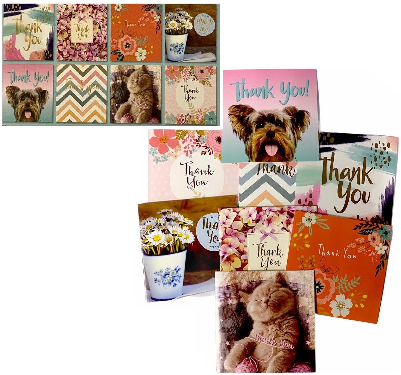 Beclen Harp Pack of 8 Mixed Assorted THANK YOU Wishes Floral Adult Kids Cards Greeting Card