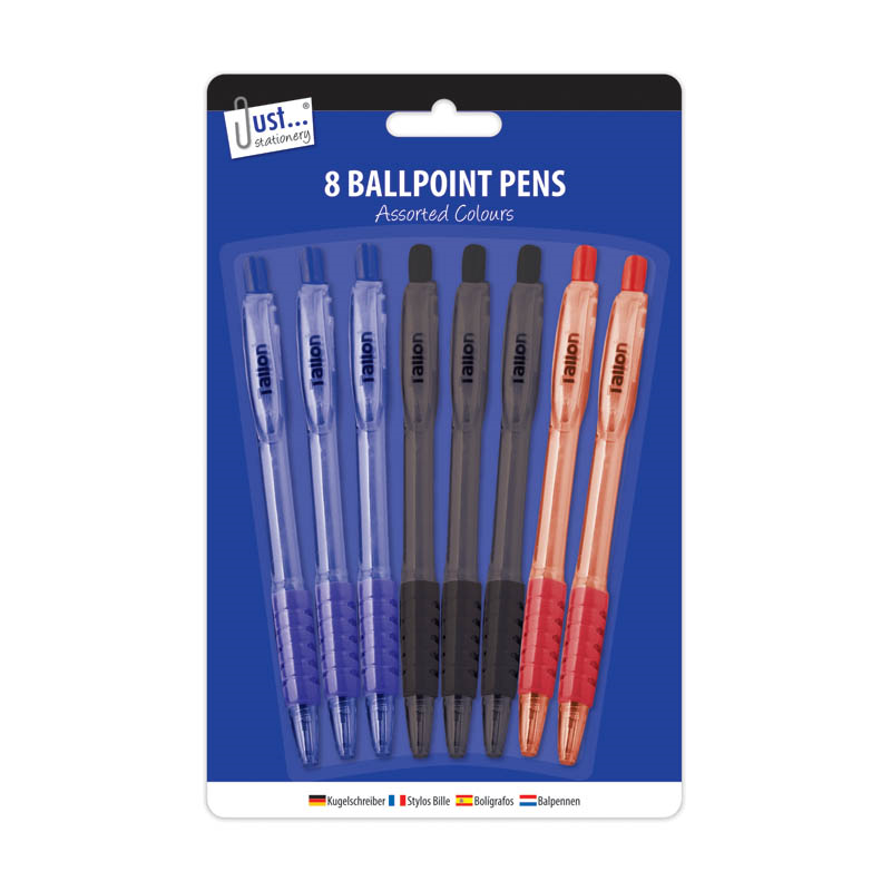 Beclen Harp 8 Ballpoint Pens Blue Black Red Ink Smooth Writing Grip Retractable Pen Biros Home School Office Writing
