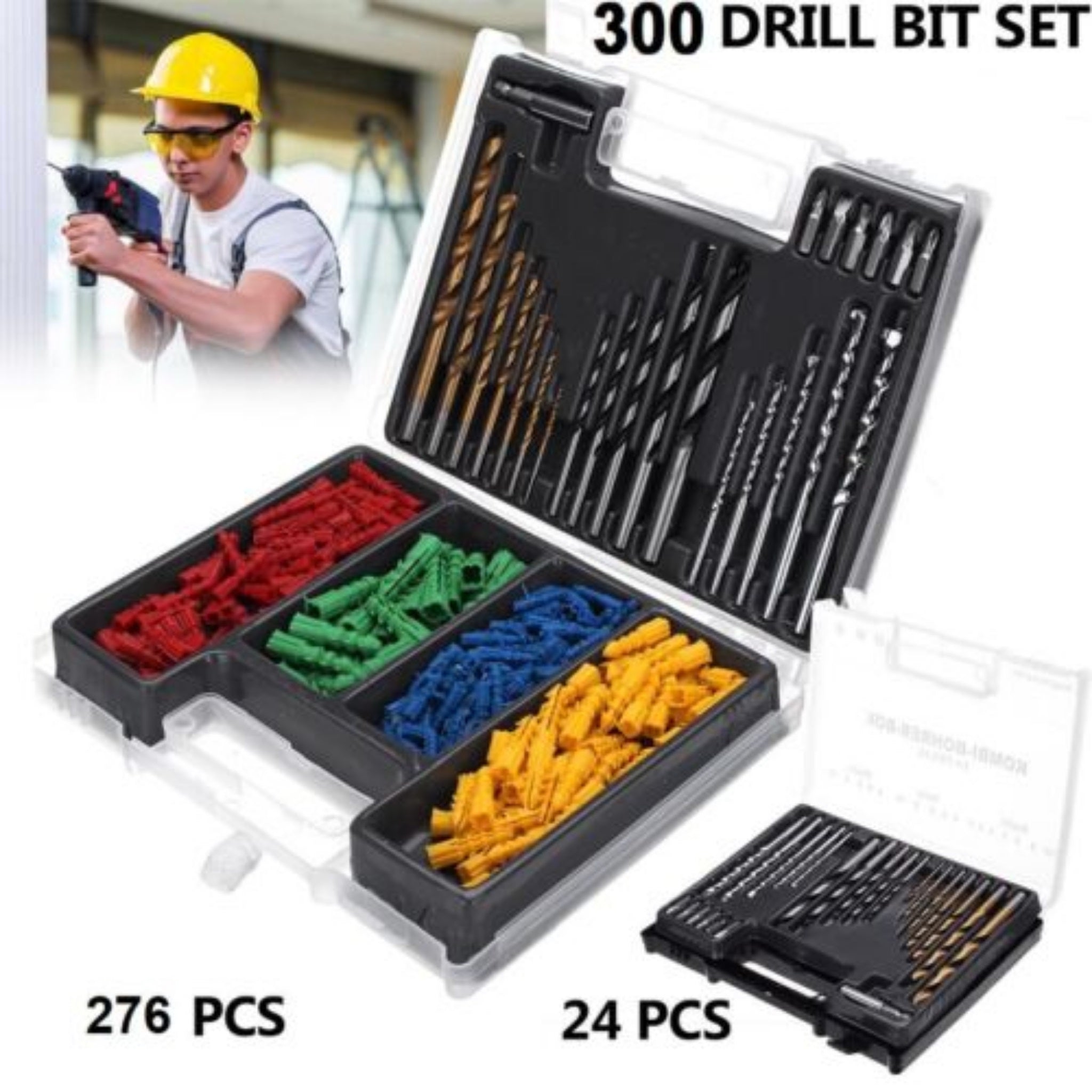 Beclen Harp Heavy Duty Drill Bits Masonry Wood Metal Material & Wall Plug Set 300 Pieces Multi-surface Bit Set With Box