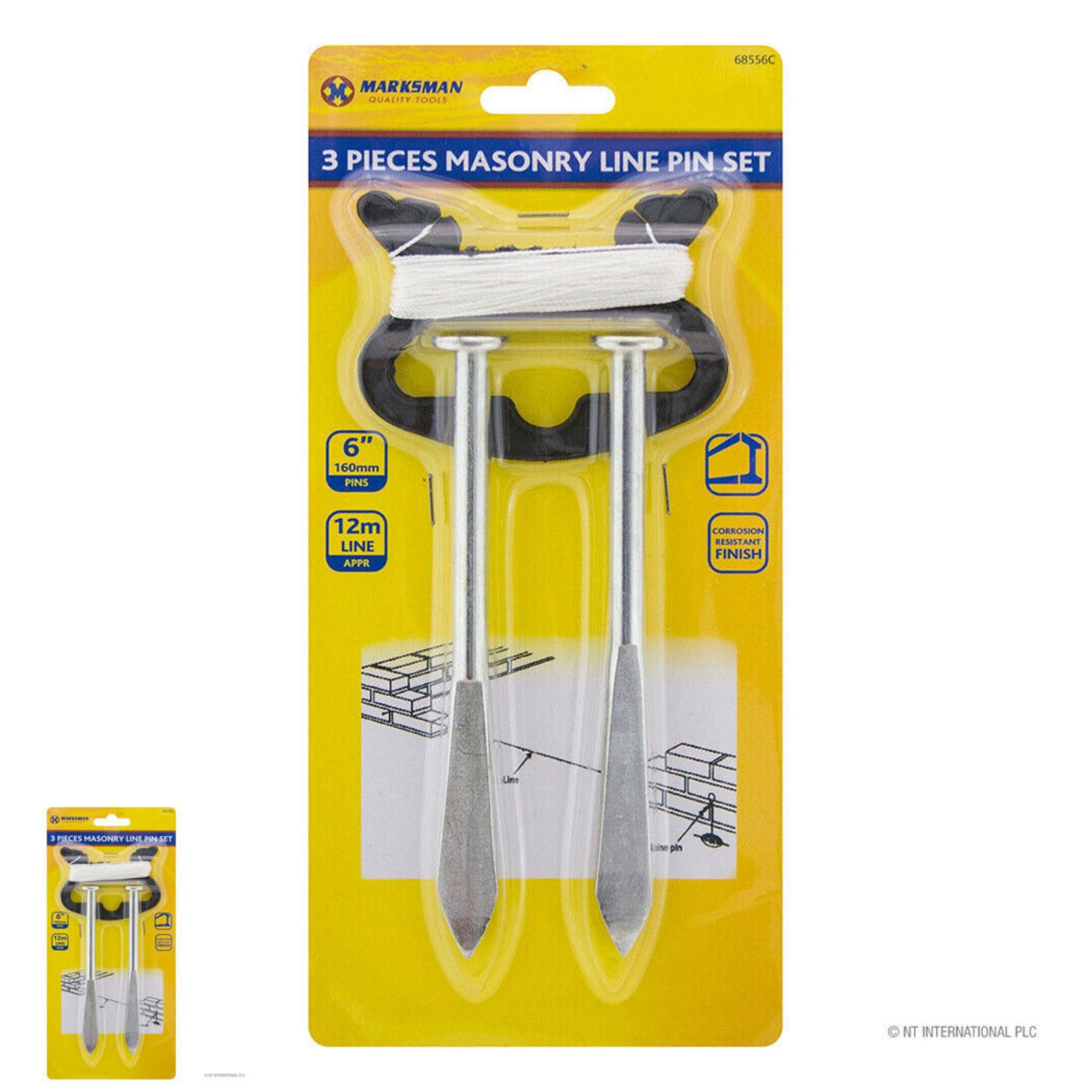 Beclen Harp 3Pieces Masonry 12M Line 6''Pin set Brick Line Builder Brickies Brick Laying Block Blockwork Stake Spike DIY Tool