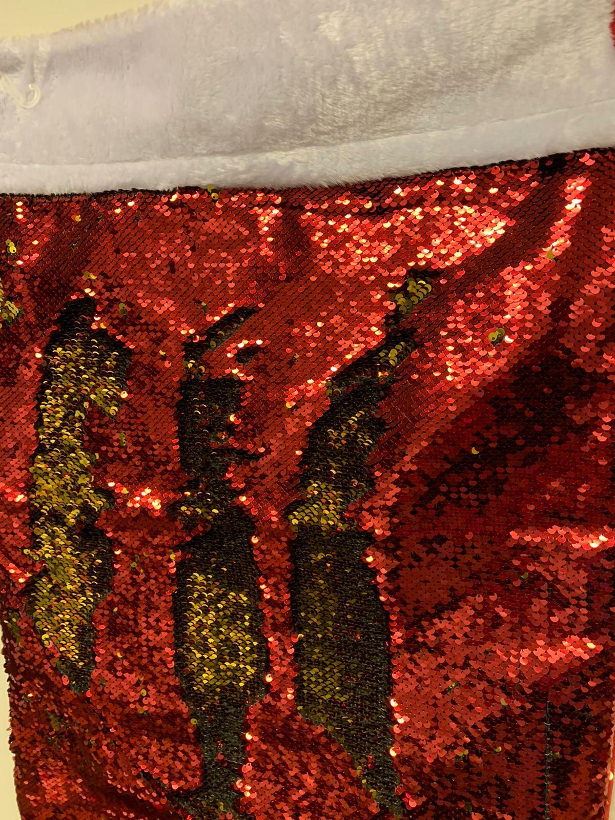 Beclen Harp Christmas Reverse Sequin Present Gift Sack - 49cm x 68cm - Red / Gold