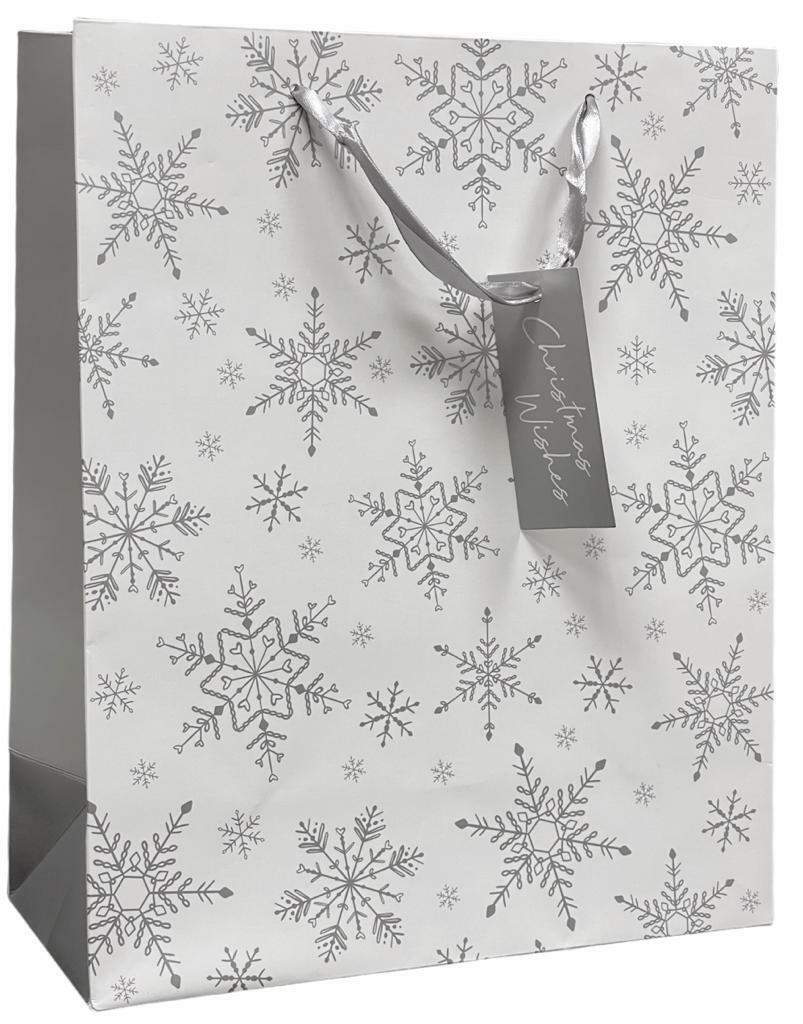 Beclen Harp Pack Of 3 Luxury Paper Present Snowflakes Gift Bags Christmas Gift Bag with Ribbon & Tag