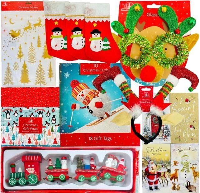 Beclen Harp 46 Pcs Christmas/Xmas Decoration Bundle Including Money Wallets/Cards/Santa Train/Christmas Stickers/ELF/Tinsel Glasses/Headband-Perfect Christmas/Xmas Gift