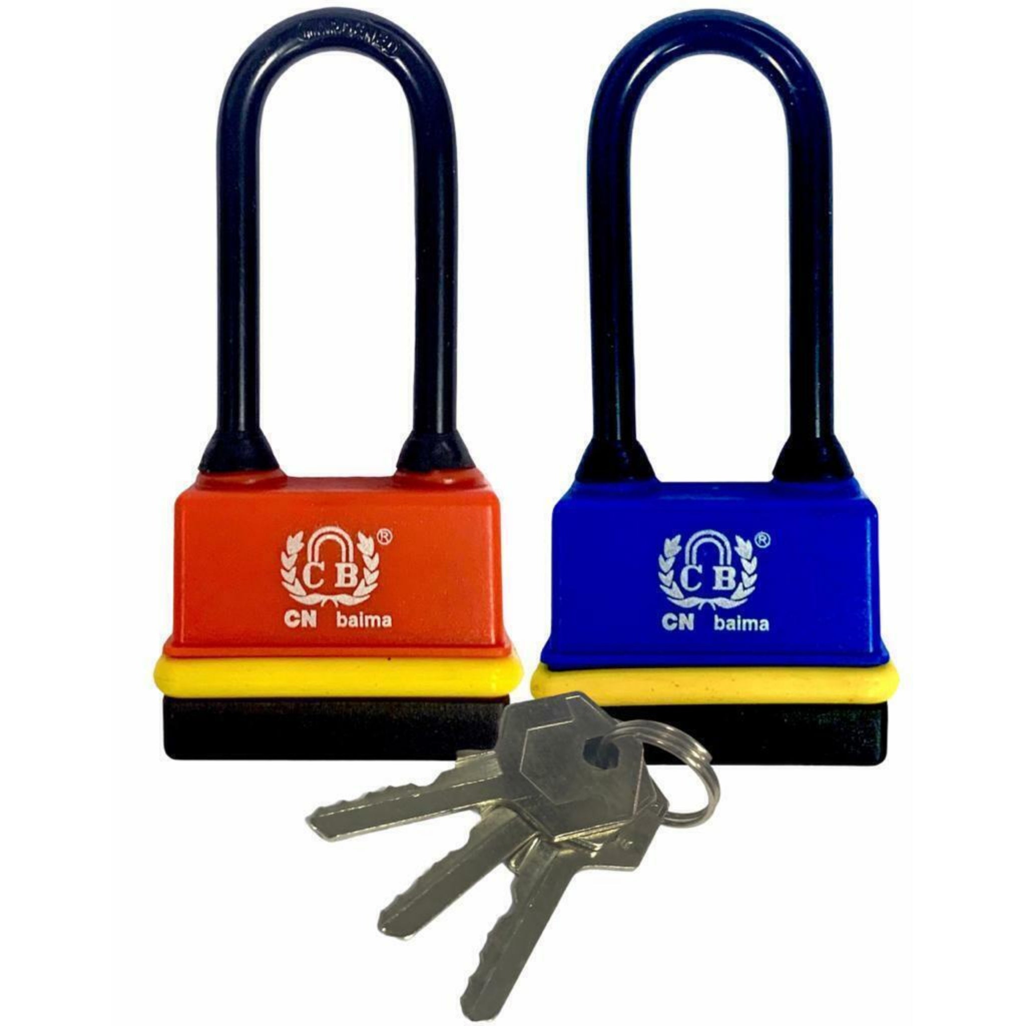Beclen Harp Heavy Duty Padlock Red & Blue Long Shackle 40mm Waterproof Security Outdoor Indoor Shed- 3 keys