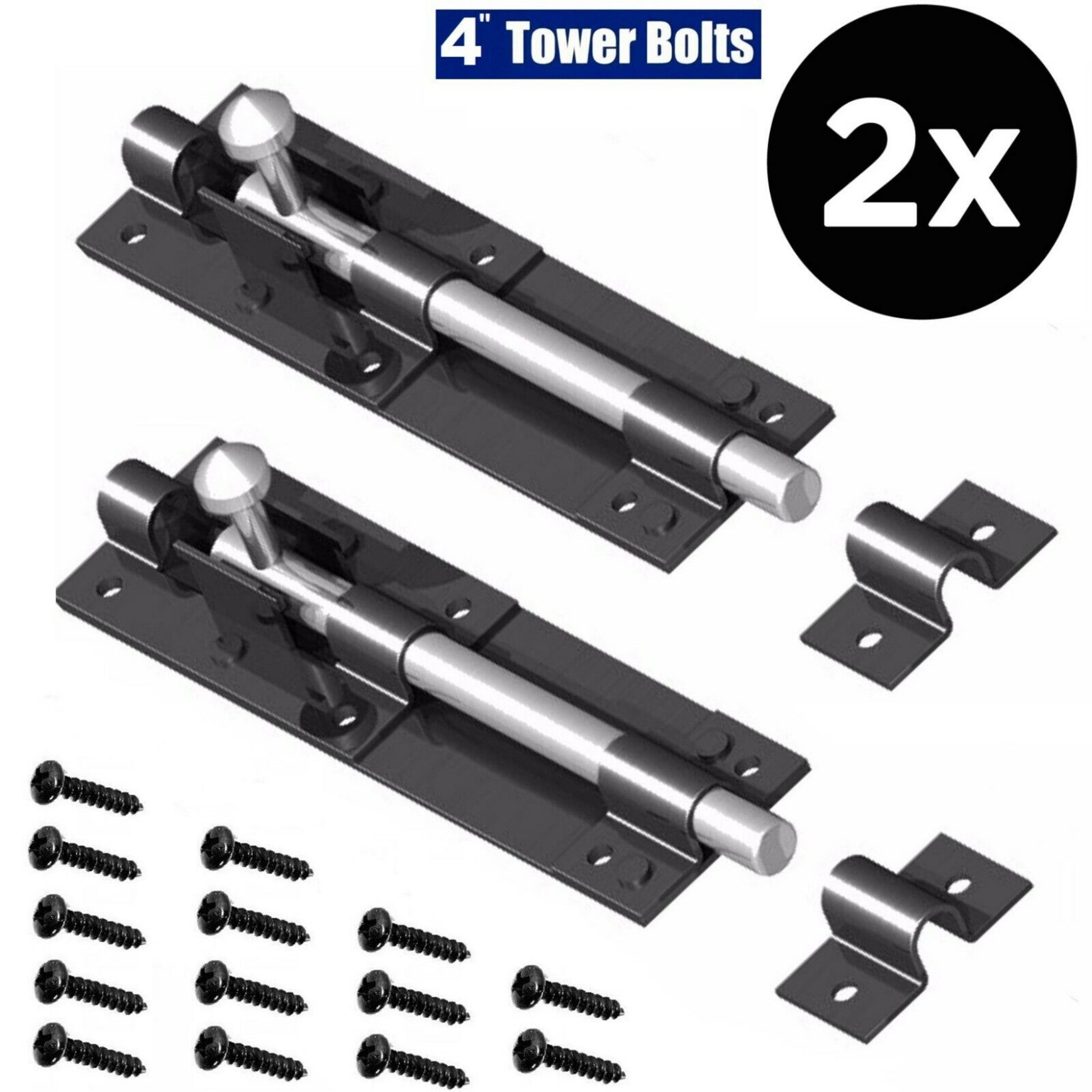 Beclen Harp 2x Heavy Duty Large Garden Gate Shed Sliding Door 4"Tower Bolt Black Latch Catch